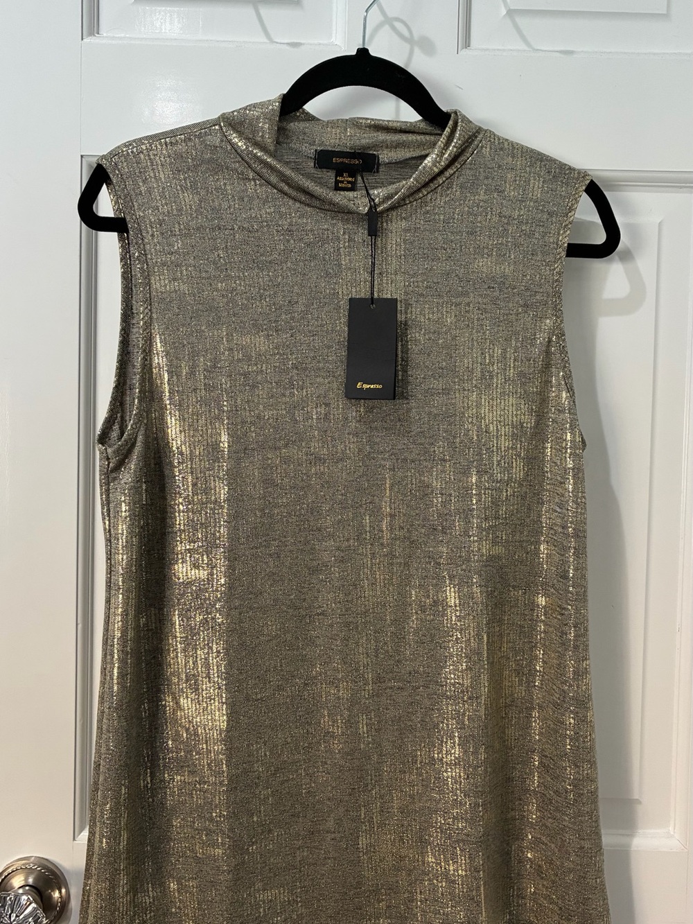 Espresso Metallic Mock Neck Sleeveless Top in Gold